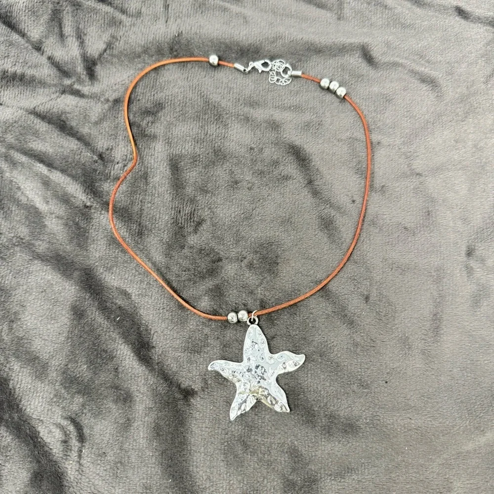 Petit Moments Cord Beaded Necklace with Hammered Starfish Pendant In Silver